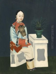 Lady Seated Holding A Feather Fan by Lam Qua