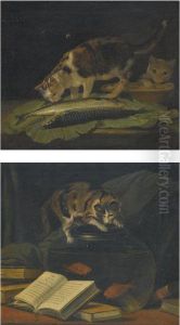 A Still Life With A Cat Examining Two Fish On A Table And A Catexploring An Earthenware Bowl A Still Life With A Cat Examining Two Fish On A Table And A Catexploring An Earthenware Bowl