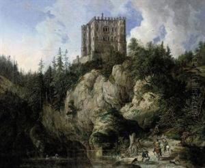 A Hawking Pary In A Rocky Landscape, A Castle Beyond