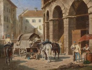 Soldiers Restingin Verona""""s City Centre by Franz Quaglio