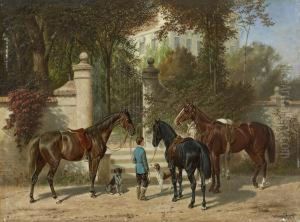 Vier Gesattelte Pferde Vor Einem Tor by Franz Quaglio