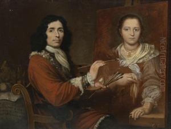 Self Portrait Of The Artist Painting His Wife - view 1