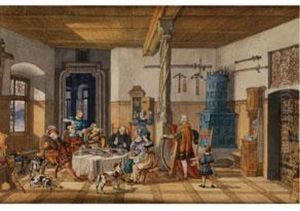 Interieur Im Schloss Tratzberg Im Unteren Inntal Mit Historischer Figurenstaffage by Lorenzo I Quaglio