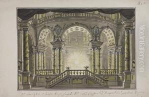 A Stage Design: The Interior Of A Temple by Lorenzo I Quaglio