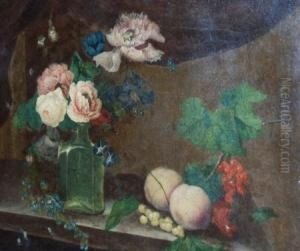 Still Life With Flowers And Fruit On A Ledge
