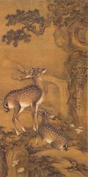 Deer And Monkeys In A Landscape - view 1
