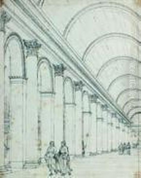 Vue Interieure D'une Galerie Voutee Au Vatican - view 1