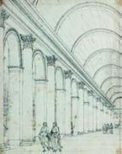 Vue Interieure D'une Galerie Voutee Au Vatican by Giacomo Quarenghi