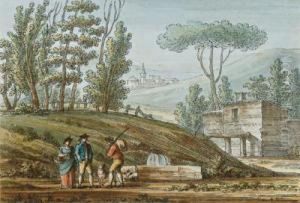 A Landscape With Travellers Near A Spring And A Town In The Background