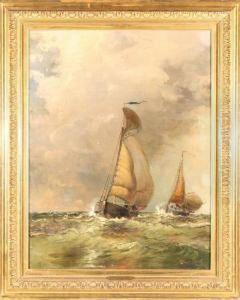 Sailboats On A Frothy Sea by Arthur Quartley