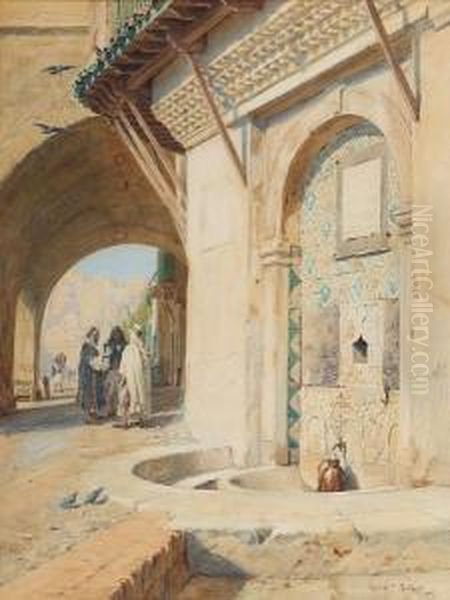 Moroccan Street Scene, With Figures Conversing Beneath An Arch - view 1