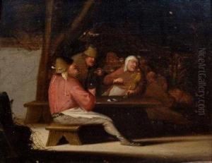 Figures Smoking A Pipe And In Conversation Around A Long Table by Pieter Jansz. Quast