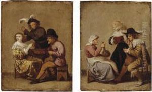A Drinking Peasant Courting A Young Lady With An Angry Young Gentleman Nearby by Pieter Jansz. Quast