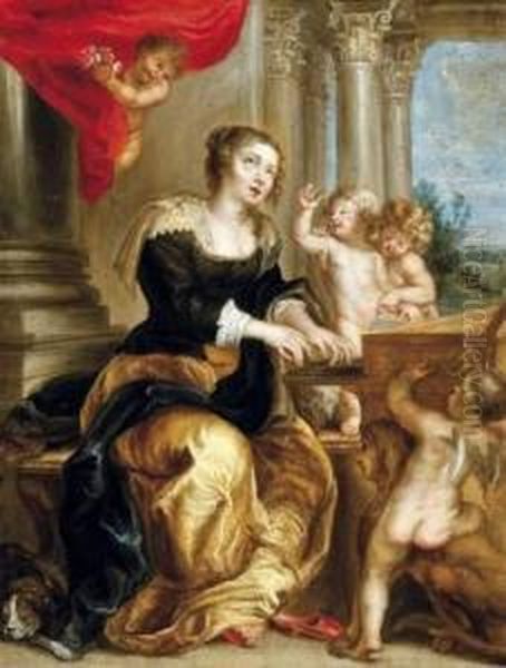 Klavierspelende Sint-cecilia Omgeven Door Engeltjes - view 1