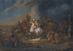 A Pair Of Cavalry Skirmishes Between Turks And Christians by August Querfurt