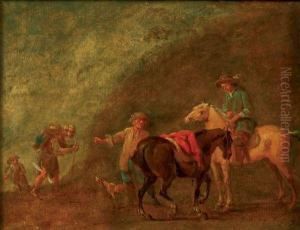 Cavaliers A Cheval Demandant Leur Chemin by August Querfurt