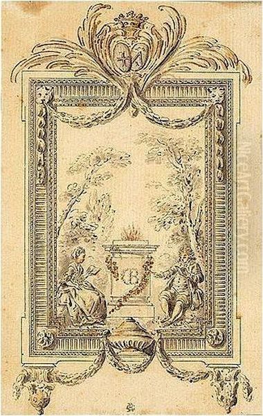 An Ornamental Design With A Couple Reading Near An Altar - view 1