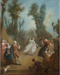 Elegant Figures Playing Shuttlecock In A Park by Pierre Antoine Quillard