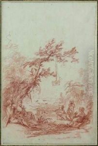 Couple Et Enfants Dans Un Jardin by Pierre Antoine Quillard