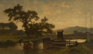 Vaches Traversant La Riviere by Joseph Quinaux