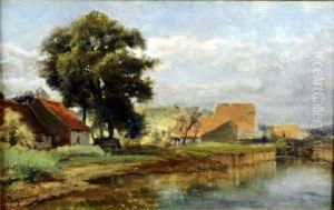 Village Au Bord De L'ecluse by Joseph Quinaux