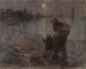 Mutter Und Kind Beim Muschelsammeln Am Morgen by James Peter Quinn
