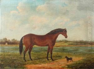 A Bay Hunter And A Terrier In A Landscape