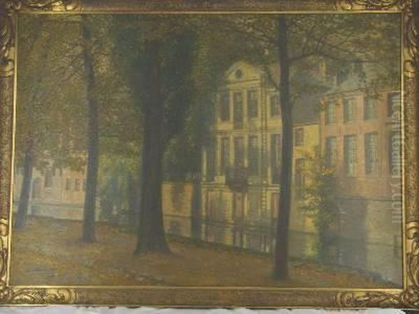 Depicting A Scene Of Awet Dutch Street Scene, With Autumn Trees In The Foreground. - view 1