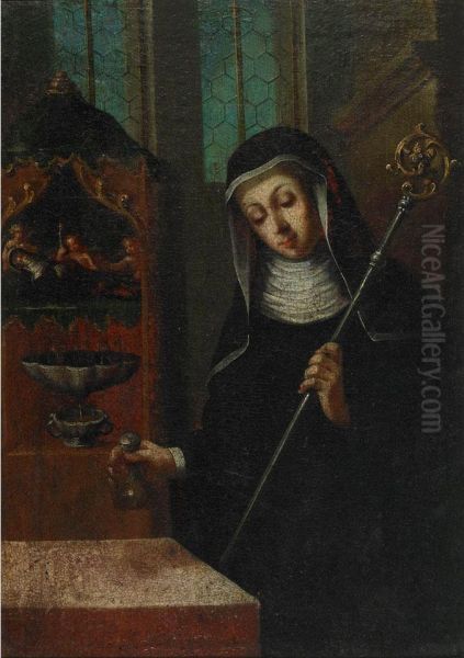 Saint With Staff And Vessel Contemplating The Death Of Thevirgin - view 1
