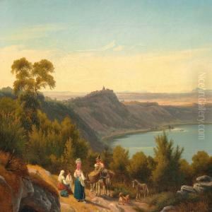 Udsigt Over Albanersoen Til Castel Gandolfo Og Den Romerske Campagne