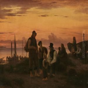 The Fishermen Of Hornbaek Gathering In The Eveningafter A Workday