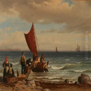 Coastal Scene With Fishermen Who Gets The Caught On Land