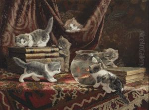 Kittens With Books And A Fish Bowl by Cornelis Raaphorst