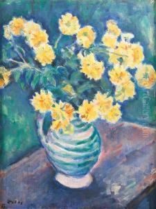 Still Life With Yellow Flowers In A Vase by Vaclav Rabas