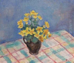 A Bouquet Of Yellow Flowers In A Jug by Vaclav Rabas