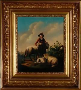 A Young Shepherdess With Three Sheep A Young Shepherdess With Three Sheep