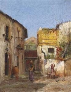 Village Idyll In The South by Max Friedrich Rabes