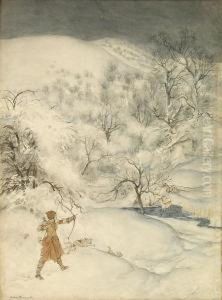 How Sir Lancelot Was Shot By A Gentlewoman Hunting by Arthur Rackham