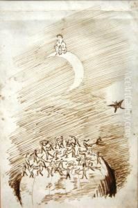 Study Of A Skier On Skis With Mountain In Background by Arthur Rackham