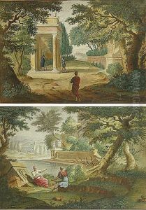 Paire D'aquarelles Representant Des Scene Classiques by Abraham Rademaker