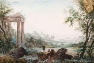 Figures Near A Ruin In An Italianised Landscape by Abraham Rademaker
