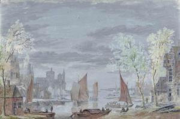 View Of Shipping On A River, A Castle Beyond - view 1