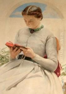 A Young Woman Reading On Terrace by Edward Radford