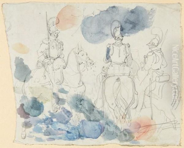 Trois Cuirassiers A Cheval - view 1