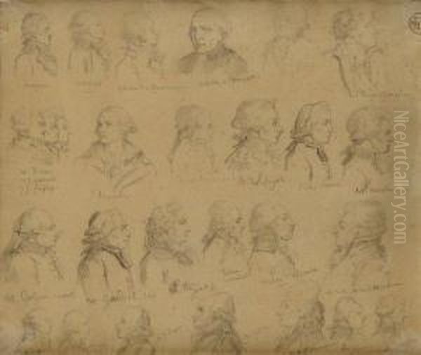 Etude De Tetes De La Periode Revolutionnaire : La Fayette, Petion,mirabeau, Barnave, Barere, Beauharnais... - view 1