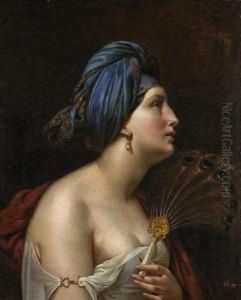 Femme Au Turban Et A L'eventail En Plumes De Paon