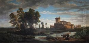 Palude Con Bufale E La Veduta Del Castello Di Ostia Antica by Giuseppe Raggio