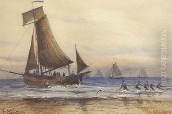 Trawler And Figures By The Shore - view 1