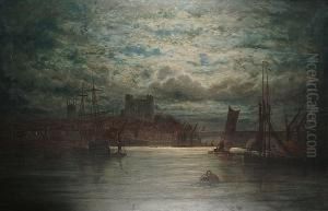 Rochester Castle By Moonlight by Adolphe Ragon