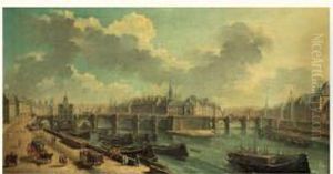 Vue Du Pont Neuf Avec La Samaritaine, Et L'ile De La Cite by Nicolas Raguenet